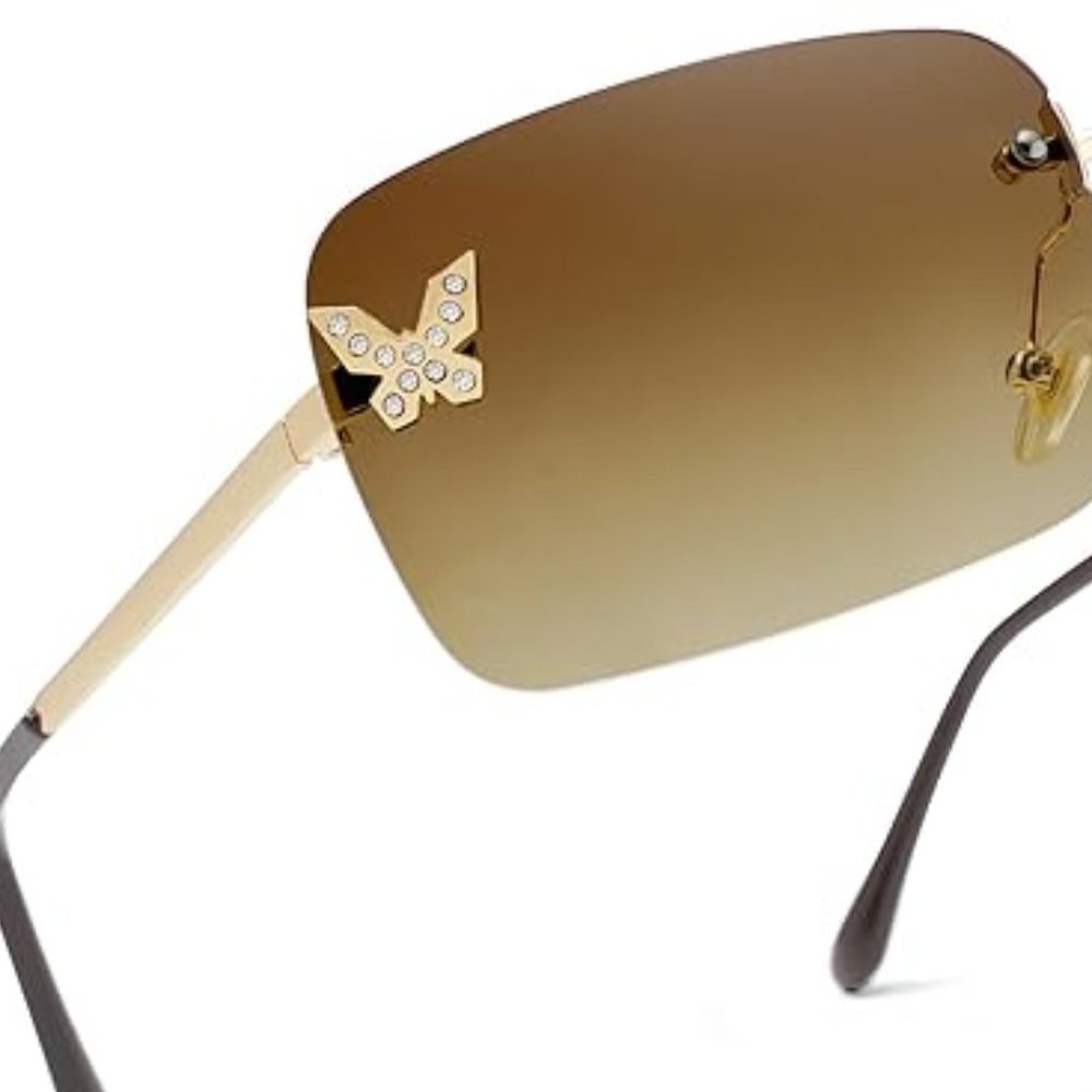 Neiman Marcus Appassal Rimless Rectangle Y2k Butterfly Tinted Sunglasses - Picture 4 of 5